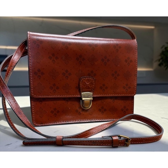 Patricia Nash Handbags - Patricia Nash Signature Floret Brown Leather Crossbody Bag PushLock Floral Purse